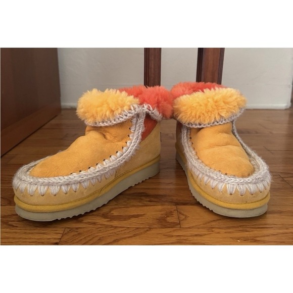 MOU Eskimo‎ Women's Sheepskin Boots RARE & Fun Yellow/ Orange Size 38 Eu 7.5 US - Picture 2 of 8
